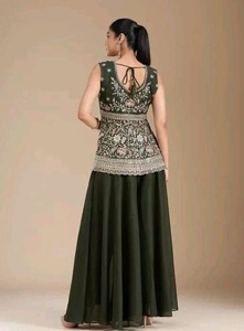 Shivam Hub Blue Floral Sharara Suit <b>Women</b> Loose Fit Cotton Quick Dry Elegant All Seasons <b>Kurta</b> Palazzo Embroidered Ethnic Outfit - Product Image 3