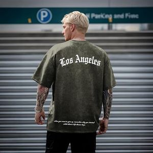 T-shirts graphiques amples pour hommes, style vintage Los Angeles, streetwear, coupe oversize, délavé à l'acide, hauts décontractés - Product Image 3