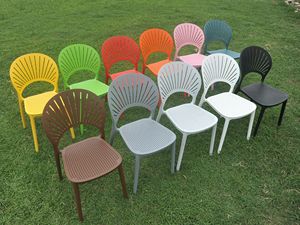 Rich Ruby Fan Back Modern Waterproof <b>Dining</b> Seating | All Weather Polypropylene Armless Patio <b>Chair</b> Commercial Theatrical Lounge - Product Image 4