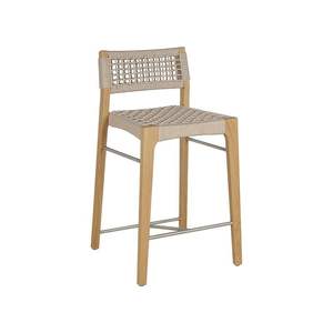 Tabouret de bar moderne en teck et en osier avec finition naturelle pour l'hôtellerie, l'extérieur et la maison - Product Image 2