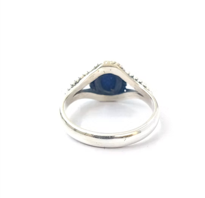 Natural Oval <b>Lapis</b> <b>Lazuli</b> <b>Ring</b> Genuine 925 Sterling Silver Textured Border Vintage Style Boho Statement Gift - Product Image 4