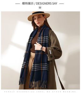 Écharpe en laine 100% à carreaux écossais avec longues franges, étoles et châles d'hiver personnalisés pour femmes et hommes, tricotés en cachemire - Product Image 4