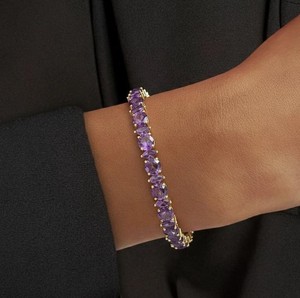 Natural Amethyst Charm <b>Bracelet</b> in 925 Sterling Silver Gold Plated Elegant Luxury Purple <b>Gemstone</b> February Birthstone Jewelry - Product Image 4