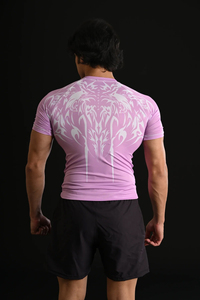 T-shirt de compression rose pour homme, imprimé dragon blanc, col rond, manches courtes, séchage rapide, coupe régulière, sublimation, sportif - Product Image 3