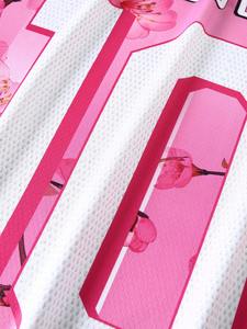 Custom <b>Pink</b> Cherry-Blossoms <b>Women</b>’s Rhinestones Jersey Street fashion Y2k Sparkly Polyester Shirt American Football Jersey OEM - Product Image 5