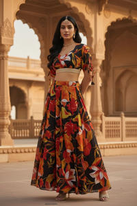 Digital printed georgette <b>lehenga</b> choli with <b>crop</b> <b>top</b> stitched festive wear for wedding party and traditional occasions - Product Image 4