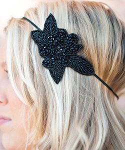 Diadema de terciopelo negro medianoche, la más vendida, con cuentas de cristal hechas a mano, accesorio de moda para el cabello para mujer, tocado de lujo para fiestas - Product Image 2