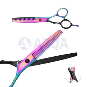Ciseaux professionnels en acier inoxydable pour la coupe des cheveux, à pointe arrondie, finition noire et arc-en-ciel, ciseaux de barbier pour la coupe des cheveux - Product Image 5