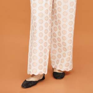 Pantalones de mujer de corte recto con serigrafía dorada PW4521 - Product Image 3