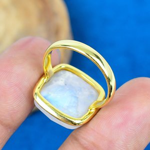 Handmade Natural Rainbow <b>Moonstone</b> Square Shape Gemstone 18k Gold Micron Over 925 Sterling Silver <b>Rings</b> - Product Image 4