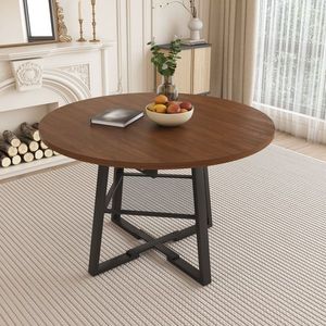 Set Tavolo da Pranzo Rotondo 47 Pollici Finitura Noce Estensibile per 4-8 Persone Struttura in Metallo Rinforzata Stabile con Vano Portaoggetti - Product Image 2
