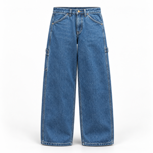 Custom Wide Leg Denim Pants <b>Mens</b> Loose Fit Utility <b>Jeans</b> Heavyweight Washed Cotton Streetwear Trousers Factory Wholesale - Product Image 1