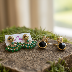 Fashion Drop Earrings-Designer Gold Stud Combo Set 5 Pairs - Product Image 3
