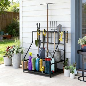 Porta Attrezzi da Giardino a 3 Ripiani Blu per Conservazione Utensili - Product Image 1