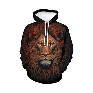 Sudadera con Capucha para Hombre, Estampado de León, Corte Regular, Informal, para Otoño, Tejida, 100% Algodón, Sublimación Digital, Secado Rápido - Product Image 1