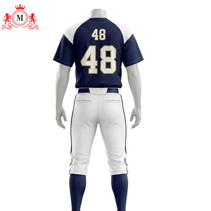 Ensemble uniforme de baseball pour homme, maillot bleu marine avec bordure blanche et pantalon blanc, matière polyester respirante pour adultes - Product Image 2