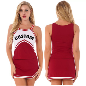 Custom Cheerleading Uniform <b>Dress</b> <b>Red</b> <b>White</b> Spandex Polyester Printed Front Logo Adult OEM Service - Product Image 6