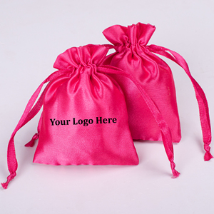 Jewelry Packaging Pink Satin <b>Drawstring</b> <b>Pouch</b> Bag With Custom Logo Promotional Branding Wedding Favor <b>Pouches</b> - Product Image 4