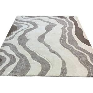 Alfombra Moderna de Lana Orgánica con Diseño de Ondas, Hecha a Mano, de Alta Densidad, con Pelo Cortado y Bucle, Abstracta - Product Image 2