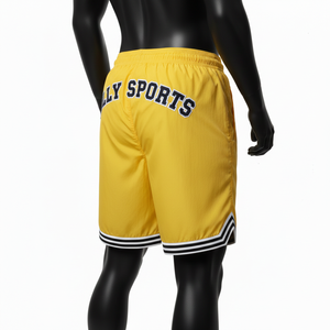 Shorts coupe-vent en polyester premium pour homme, style sport jaune, cordon de taille noir, logo brodé chenille personnalisé, shorts pour homme - Product Image 5