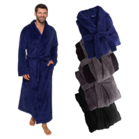 Peignoir en polaire doux et chaud pour homme, longue tenue de nuit d'hiver, col châle, en flanelle, avec poches et ceinture