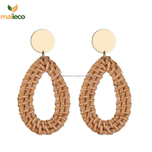 Meilleur prix à la mode bohème été plage gland boucles d'oreilles vente chaude femmes rotin bijoux d'oreille - Product Image 3