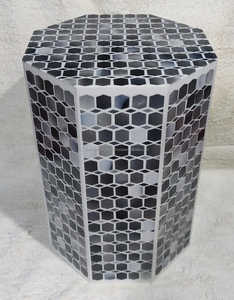 Taburete de tambor con incrustaciones de hueso de resina blanca y negra, mesa auxiliar convertible para asientos de sala de estar de lujo, opción al por mayor - Product Image 2