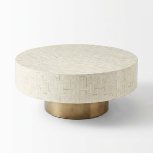 Mesa de centro geométrica con incrustaciones de hueso, de lujo, con rayas blancas y negras, ovalada, para sala de estar, venta al por mayor, muebles para hotel y hogar. - Product Image 2