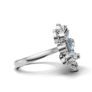 Elegant 18K Gold Lab Grown Diamond Floral <b>Ring</b> Blue Emerald Center Stone Rhodium Plated Luxury Engagement Anniversary Wedding - Product Image 3