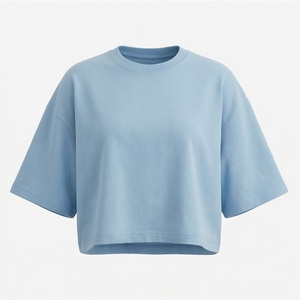 Customized Color Plain Summer Women Round Neck <b>Blouse</b> Cropped T-Shirt Casual Short Sleeve Fashion Apparel Clothing - Product Image 1