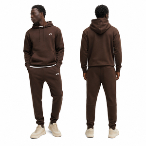 Survêtement Homme Haute Qualité Deux Pièces à Capuche Marron Café Oversize 100% Coton Style Urbain Impression Graphique Logo Personnalisé OEM ODM - Product Image 1