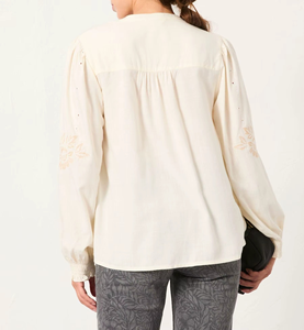 Camisa de Lino Bordada Estilo Francés Vintage para Mujer, Manga Larga Tipo Farol, Blusa Casual de Oficina, Cómoda para el Día a Día - Product Image 3