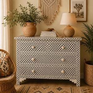 Top Quality Bone Inlay Star <b>Lattice</b> Style Chest Drawer Hot Selling Bone Inlay Furniture Living Room Furniture Chest Drawer - Product Image 4