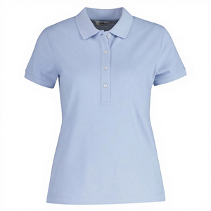 Polo bleu clair pour femme, manches courtes, col boutonné, coupe ajustée, haut décontracté - Product Image 3