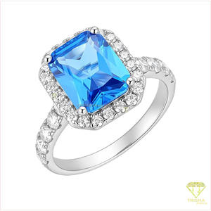 Anillo central rectangular de plata de ley 925 con diamante cultivado en laboratorio de primera calidad y borde de piedras redondas para revendedores mayoristas - Product Image 3