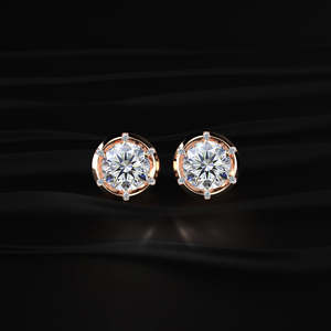 Round Brilliant Moissanite Stud Earrings 4 TCW Colorless VVS 14K Gold 2 Carat Solitaire Basket <b>Screw</b> Back Handmade Bridal Band - Product Image 2
