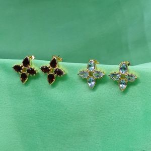 Bijoux de mariage en argent sterling 925 plaqué or avec pierre précieuse topaze bleue, ensemble de boucles d'oreilles créoles pour femmes - Product Image 6