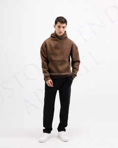 Sweat à capuche pour hommes 540 GSM de haute qualité marron essentiel coupe régulière unisexe super doux polaire imprimé brodé automne sweats à capuche - Product Image 5