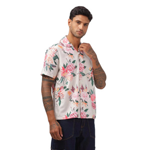 Chemise hawaïenne unie à manches courtes pour homme, col rabattu, décontractée, respirante, écologique, séchage rapide, tissu flanelle 100% - Product Image 1