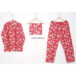 Conjunto de Pijama de Verano 100% Algodón con Estampado Floral Vintage para Mujer, con Cintura Elástica y Mangas Largas, Ropa de Playa y para Estar en Casa - Product Image 1