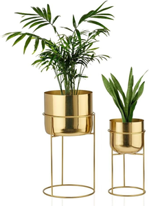 Macetas de metal duradero de latón y cobre con acabado dorado para decoración del hogar, jardín, hostelería y soporte para macetas de estilo moderno. - Product Image 3
