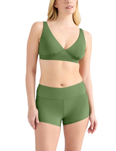 Women's Olive Green Two Piece <b>Bikini</b> <b>Set</b> Deep V Neck Triangle Top High Waist Shorts Solid Color Spandex Nylon Swimwear - Product Image 1