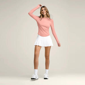 T-shirts à manches longues pour femmes, coupe ajustée, col rond, basiques, unis, printemps automne, vente en gros - Product Image 5
