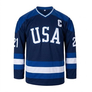 Maillot de hockey sur glace USA pour homme, manches longues, col en V, évacuation de l'humidité, 100 % polyester, nom de l'équipe imprimé, vêtements de sport - Product Image 1