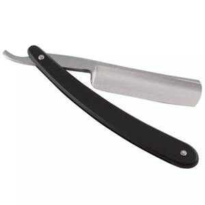 Navaja de Afeitar Profesional de Acero Inoxidable para Barbería, Mango de Madera y Acero, Recubrimiento en Polvo Negro, Cuchilla Única, Clip Negro - Product Image 1