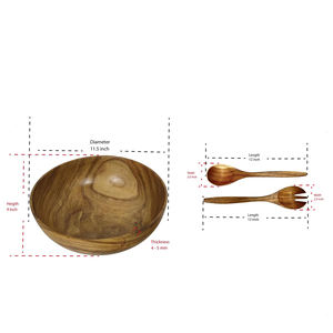 ชุดชามไม้อะคาเซียเป็นมิตรต่อสิ่งแวดล้อมทำด้วยมือพร้อมส้อมและช้อนงานปาร์ตี้ดีไซน์ทรงกลมสำหรับตกแต่งห้องครัวรับประทานอาหาร - Product Image 3