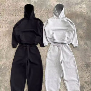 Conjunto de sudaderas con capucha de invierno de algodón pesado con bordado y lavado ácido para hombre, tallas grandes, sudaderas con capucha y sudaderas para hombre, OEM ODM, el mejor proveedor - Product Image 1