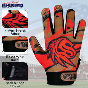 Guantes de Fútbol Americano Rojos y Negros Estilo Raptor Antideslizantes Transpirables de Secado Rápido Ligeros Suaves Unisex para Todas las Estaciones - Product Image 4