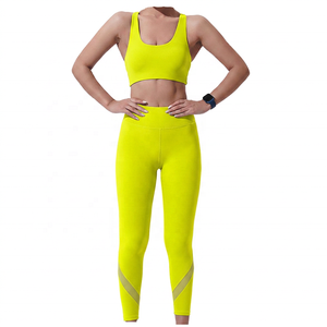 Blue 2 Piece Yoga High Waist Leggings Crop Spandex/Nylon Breathable <b>Lace</b> <b>Elastic</b> Waist Full Length Solid Color - Product Image 3