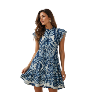 Robe Tunique Courte Décontractée en Coton Faite à la Main pour Femme, Motif Floral Imprimé, Manches Courtes, Col Rond, Écologique, Idéale Printemps/Été et Soirées - Product Image 1